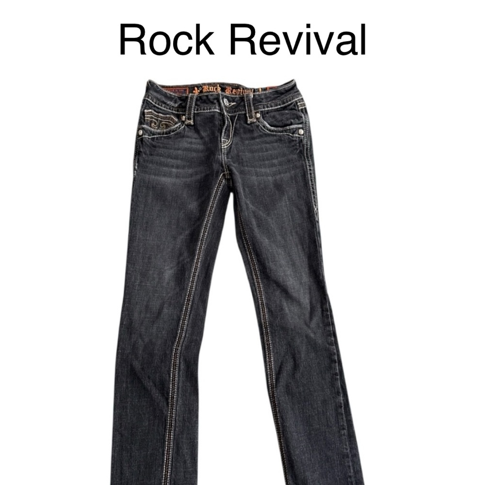 Women’s Rock Revival Black Debbie Denim Straight Leg Jeans, Size 27.